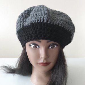 SOLD - Serenity and Luxe | Black & Gray Queen Beret Crochet Hat | ONE SIZE